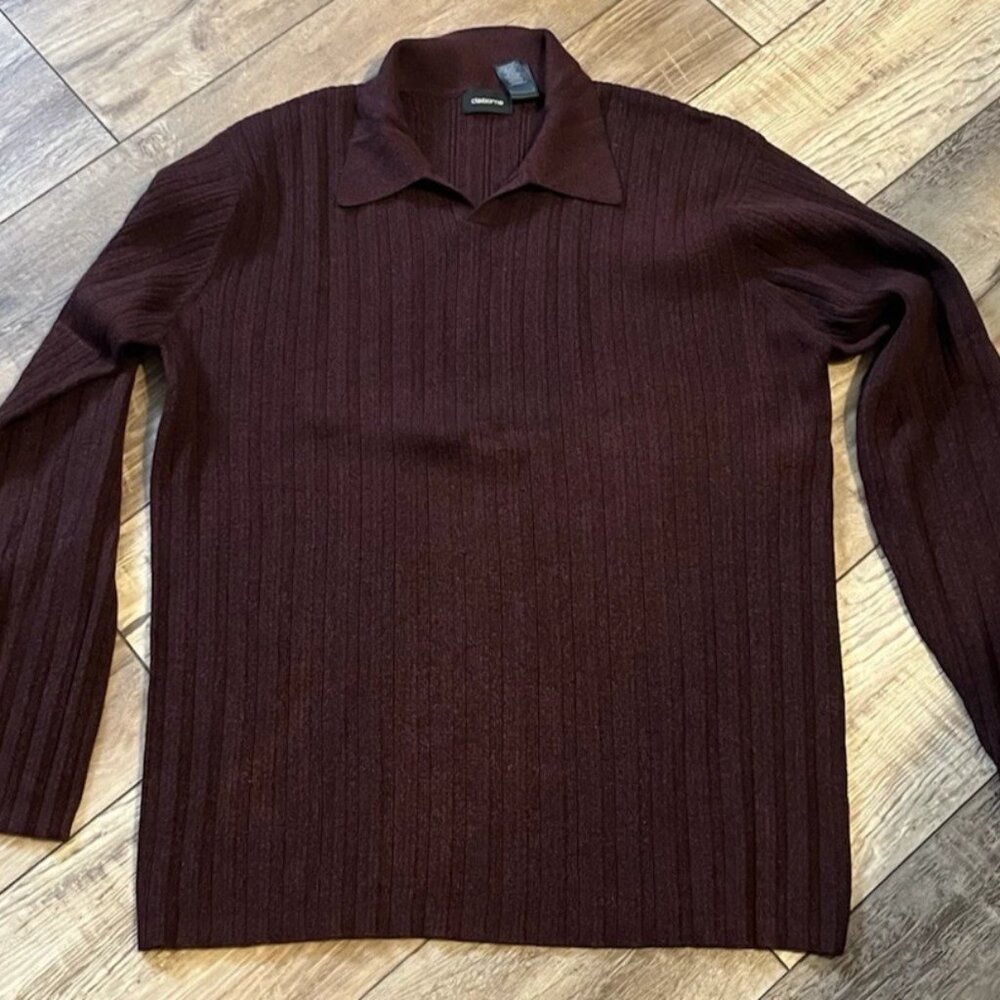 MEN'S PULL OVER SWEATER BY CLAIBORNE SIZE XL BEAUTIFUL DEEP BURGUNDY COLLAR LOOK